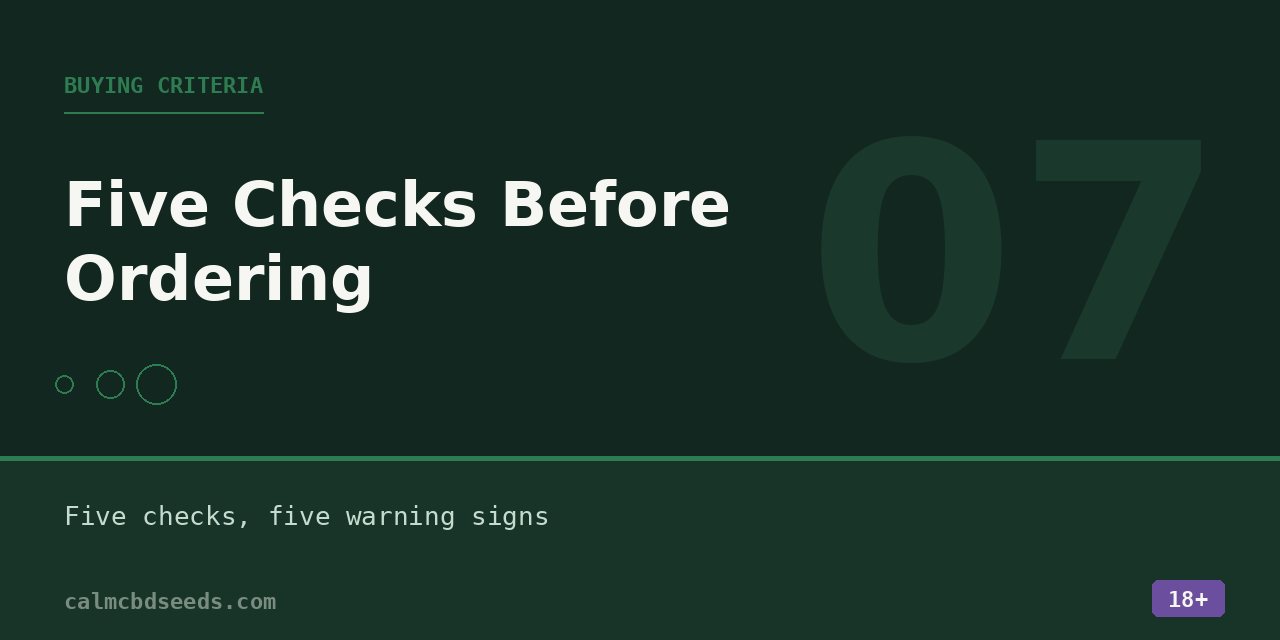 Section card headed Buying criteria, summarising five checks and five warning signs